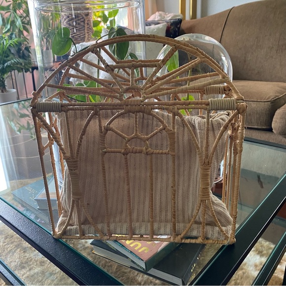 Zara Rattan Handbag, Draw String Knit Liner - Picture 1 of 10